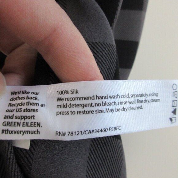 Eileen Fisher Tunic Tank Dress 100% Silk Minimalist Check Plaid Black Gray S 78 - Picture 4 of 10